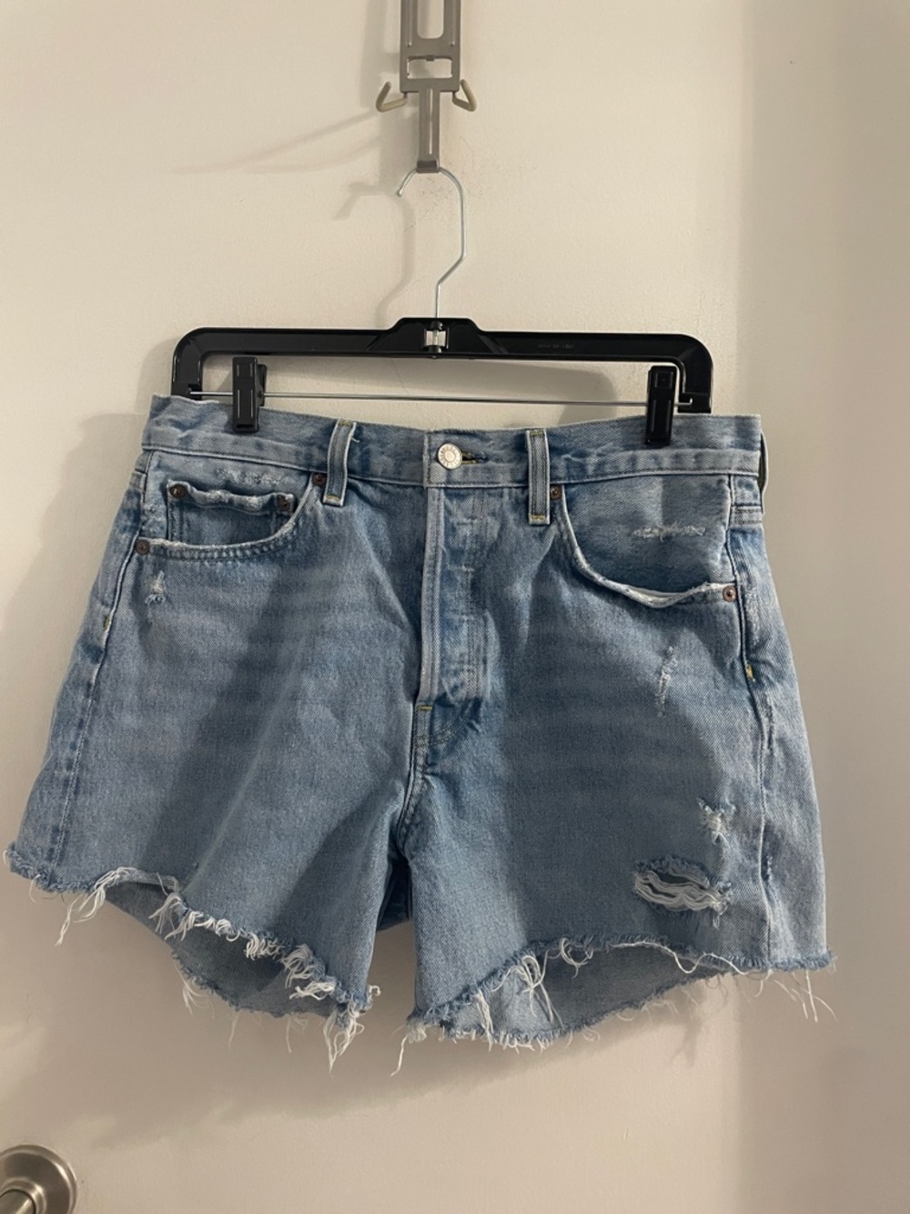 Agolde Light Blue Distressed Jean Shorts